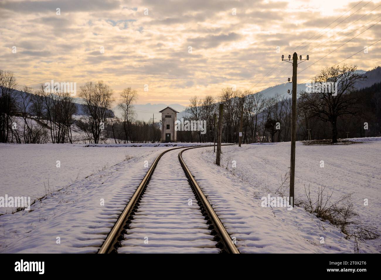 Winterstimmung Bahngleise / tracciati ferroviari invernali Foto Stock