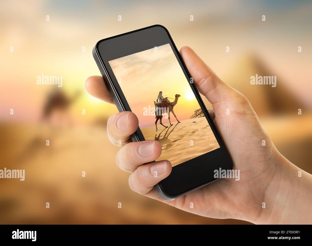 Piramidi d'Egitto fotografate su uno smartphone Foto Stock