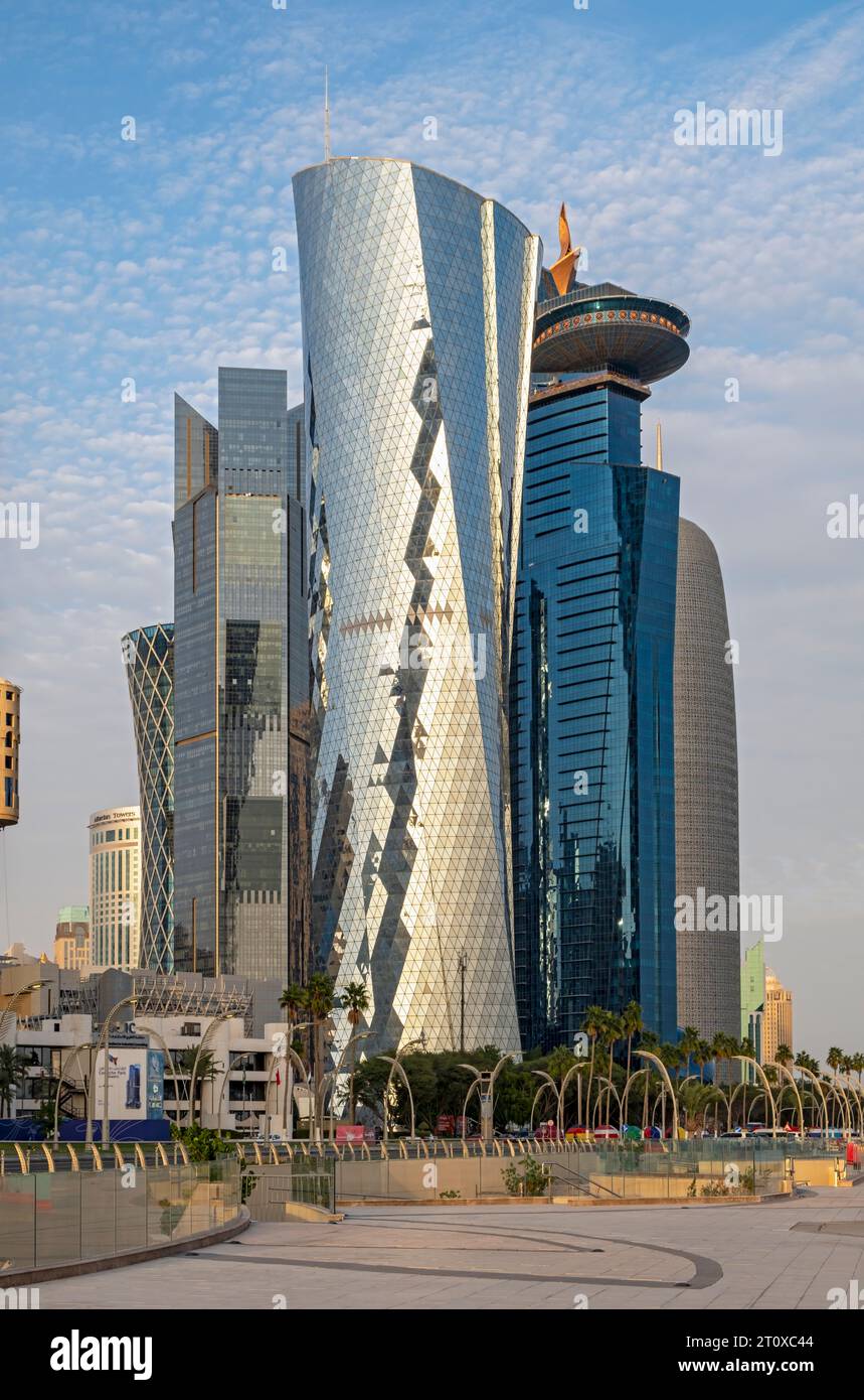 Palm Tower, al Bidda Tower e World Trade Center Building, Doha, Qatar Foto Stock