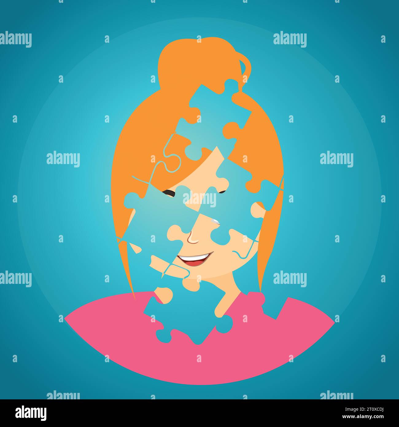 Faccia incompleta di una donna che fa parte di un puzzle Illustrazione Vettoriale