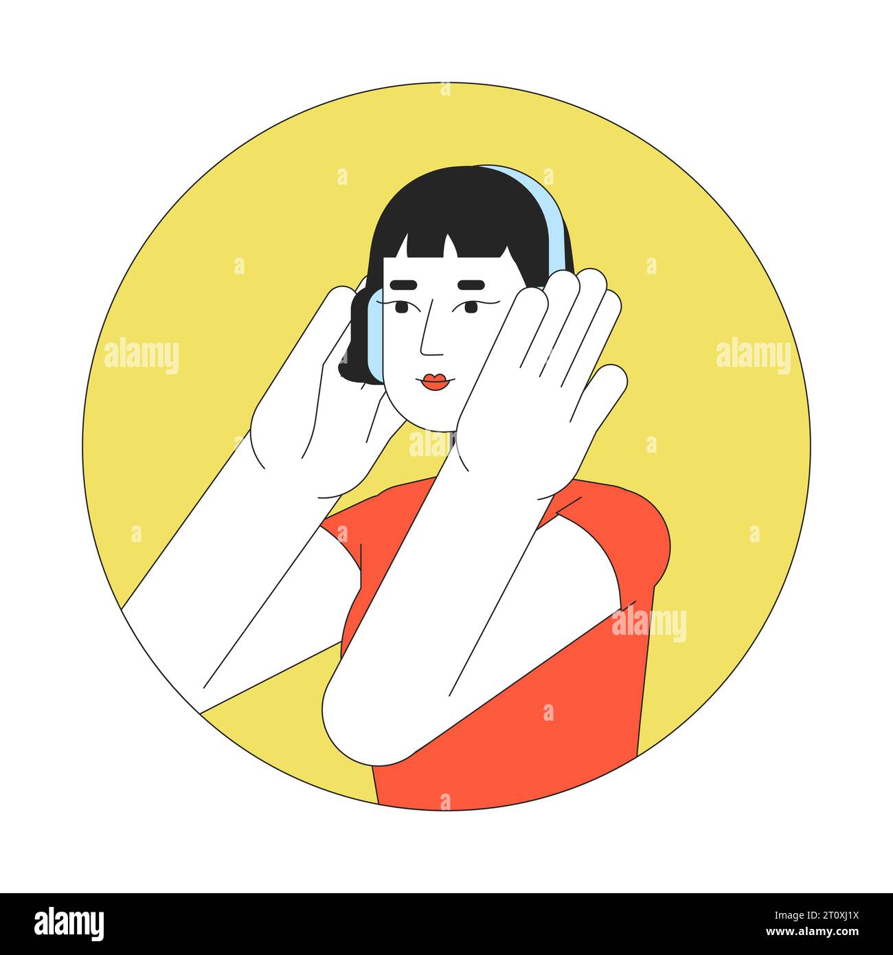 Asian teen girl cuffie 2D line Vector avatar illustrazione Illustrazione Vettoriale