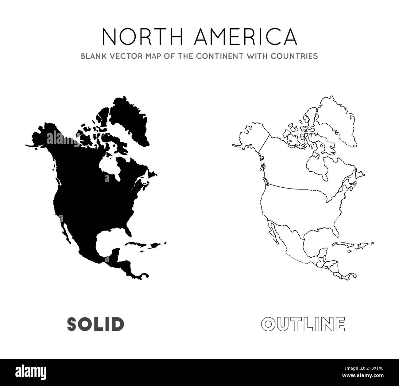 Mappa del Nord America. Mappa vettoriale vuota del continente con i paesi. Borders of North America per la tua infografica. Illustrazione vettoriale. Illustrazione Vettoriale