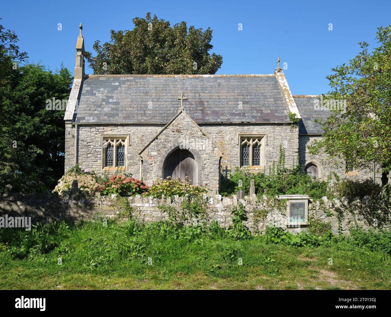 St Lawrences Church Lavernock Point vicino a Penarth, Galles del Sud, Regno Unito Foto Stock