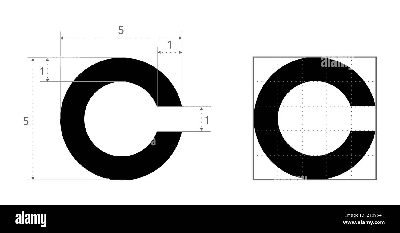 Grafico di prova dell'occhio Landolt C illustrazione medica anello rotto. Linea di test di visione giapponese contorno di schizzo a lettere vettoriali isolato su sfondo bianco. Test oftalmico optometrista su scheda per test di visione Illustrazione Vettoriale