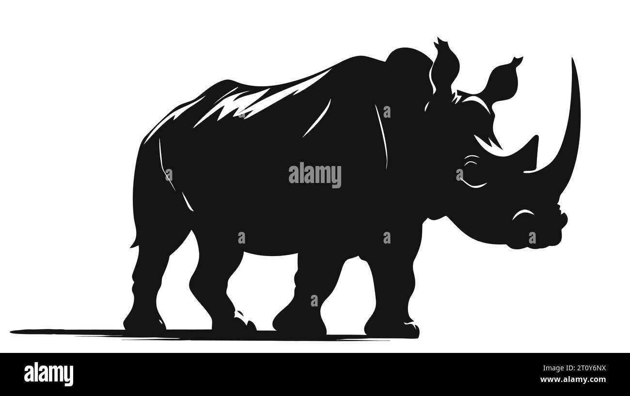 Illustrazione vettoriale con silhouette animale Rhino isolata su sfondo bianco. Illustrazione Vettoriale