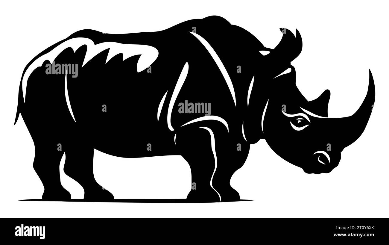 Illustrazione vettoriale con silhouette animale Rhino isolata su sfondo bianco. Illustrazione Vettoriale
