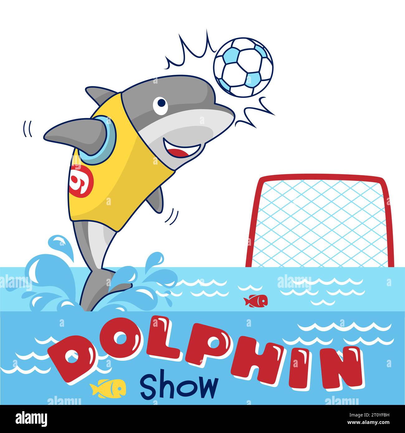 cartone animato vettoriale con delfini che giocano a pallanuoto Illustrazione Vettoriale