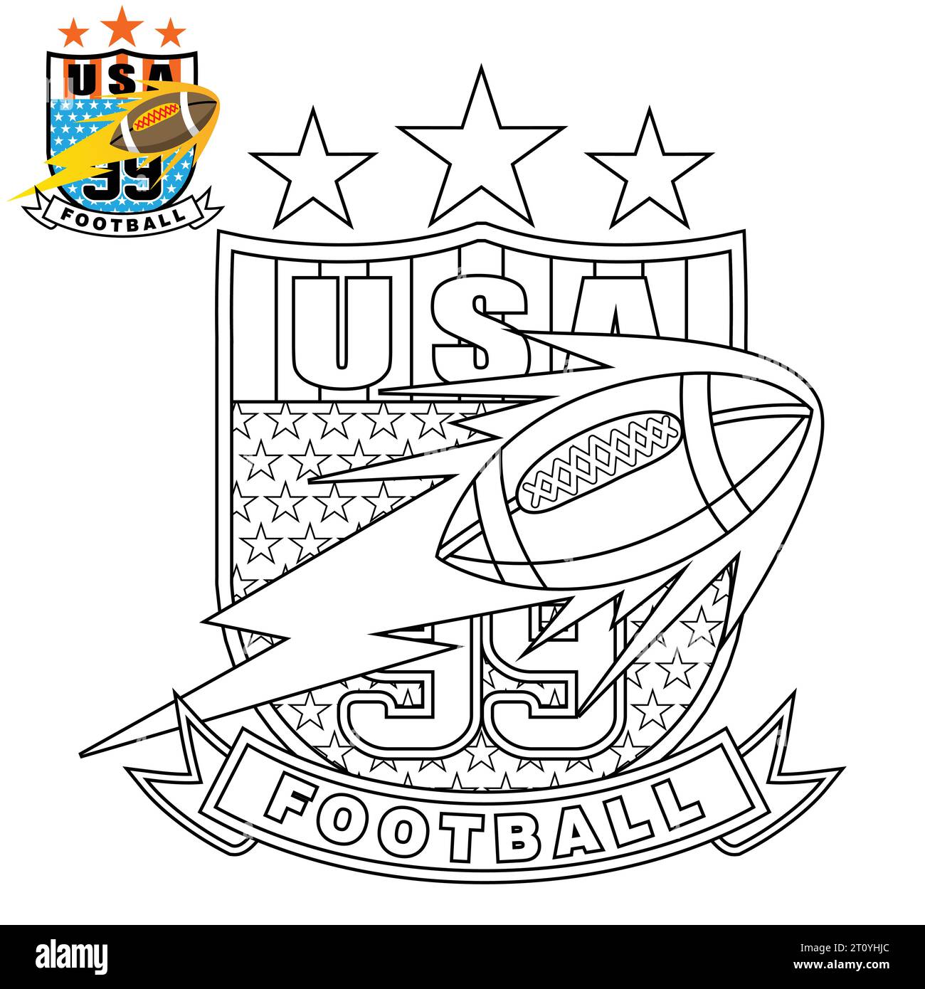 Logo sportivo vettoriale, logo della squadra di rugby, pagina da colorare o libro Illustrazione Vettoriale