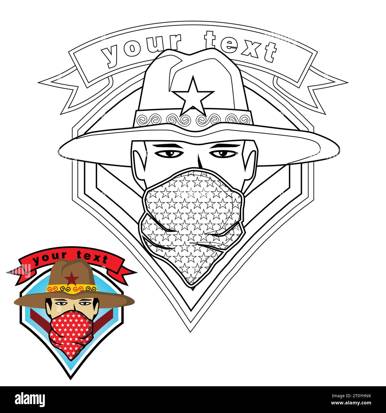 logo vettoriale con un uomo che indossa bandana, pagine da colorare o libri Illustrazione Vettoriale