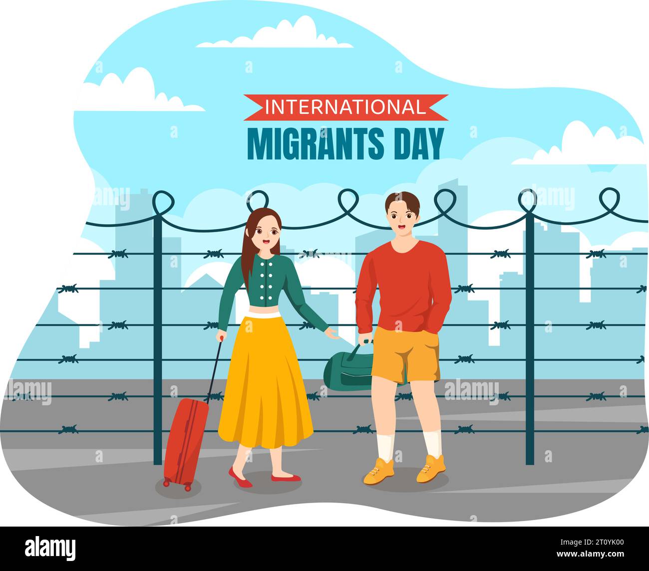 Giornata internazionale dei migranti illustrazione vettoriale il 18 dicembre con le persone immigrate e i rifugiati per la protezione dei diritti umani sullo sfondo Illustrazione Vettoriale