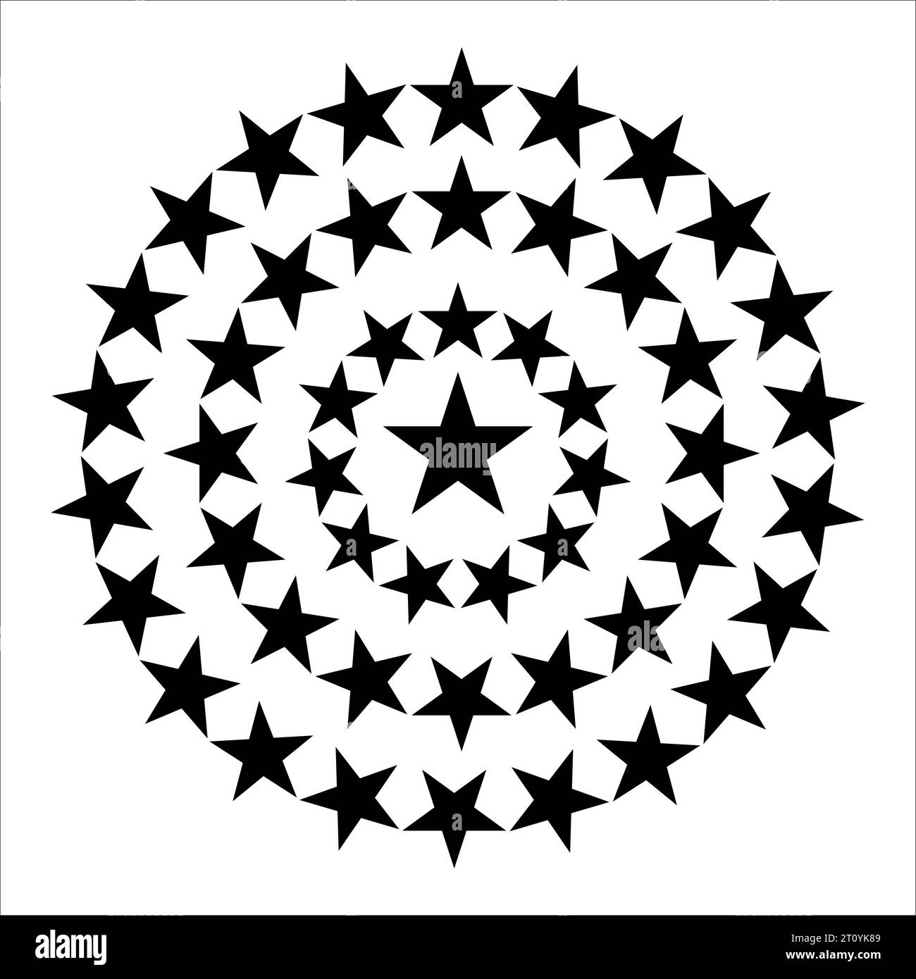 Cerchio stellare. Cornici rotonde con stelle per stemma, emblema e sigillo. Icone circolari di valutazione con stella silhouette a cinque punte, set di segni vettoriali premiati Illustrazione Vettoriale