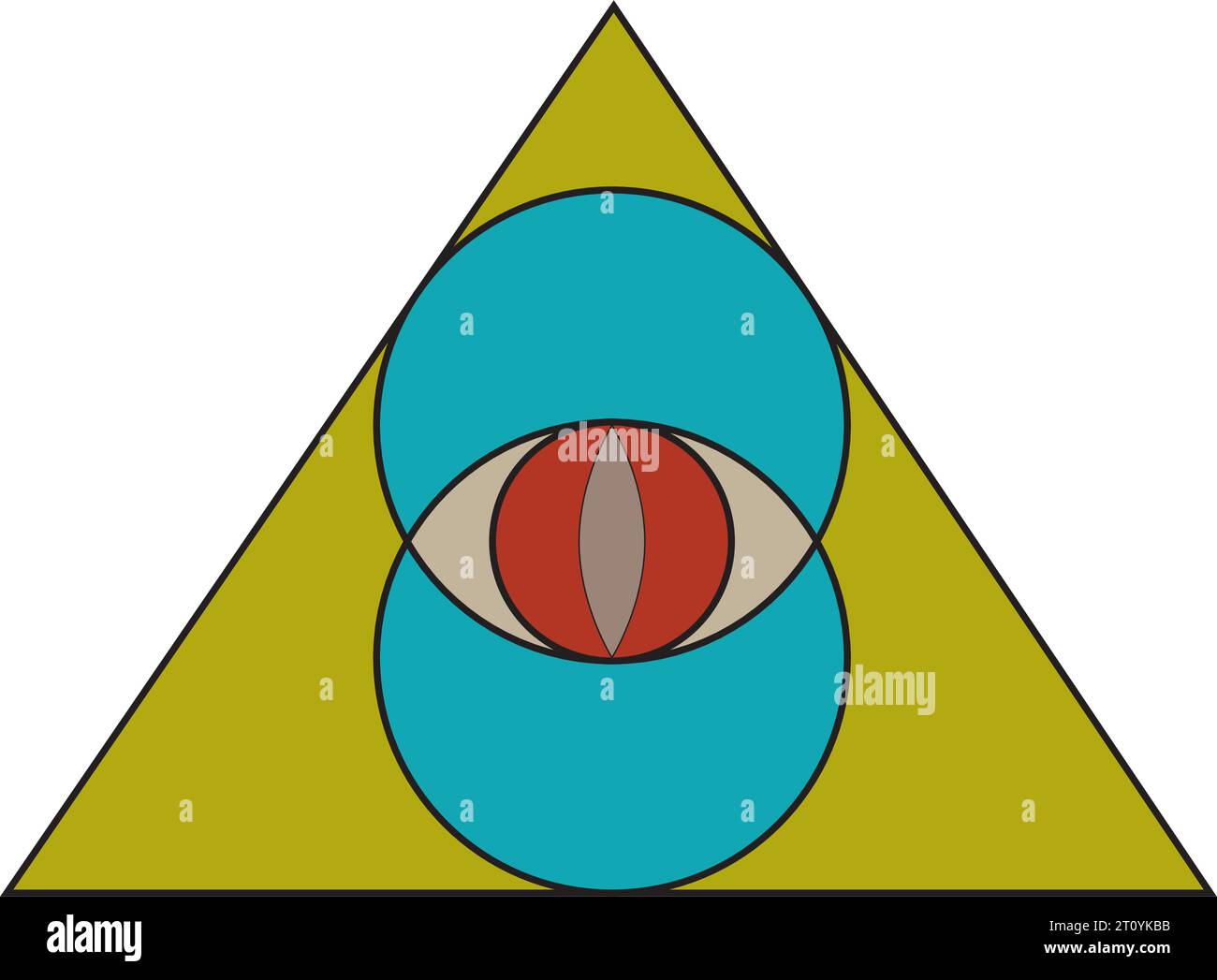 Vesica piscis Sacred Geometry. Tutti gli occhi che vedono, il terzo occhio o l'occhio della Provvidenza all'interno delle linee circolari. L'occhio del cielo e della terra mistici di Phi. Illustrazione Vettoriale