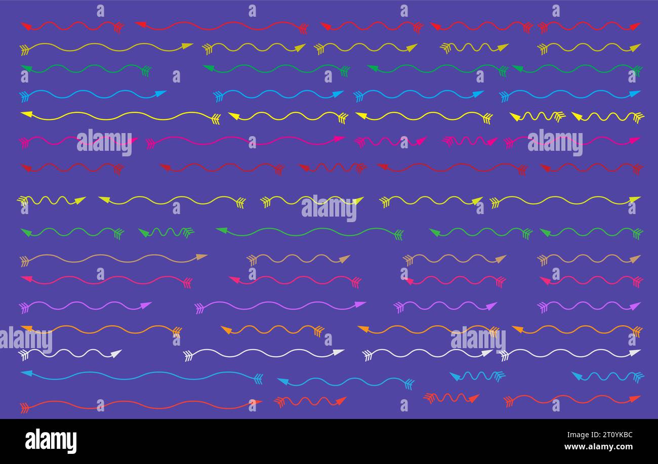 raccolta frecce vettoriali linea colore. Freccia. Icona freccia. Frecce semplici e moderne. Raccolta di diversi per il web design o l'interfaccia. Simboli di direzione - Illustrazione Vettoriale