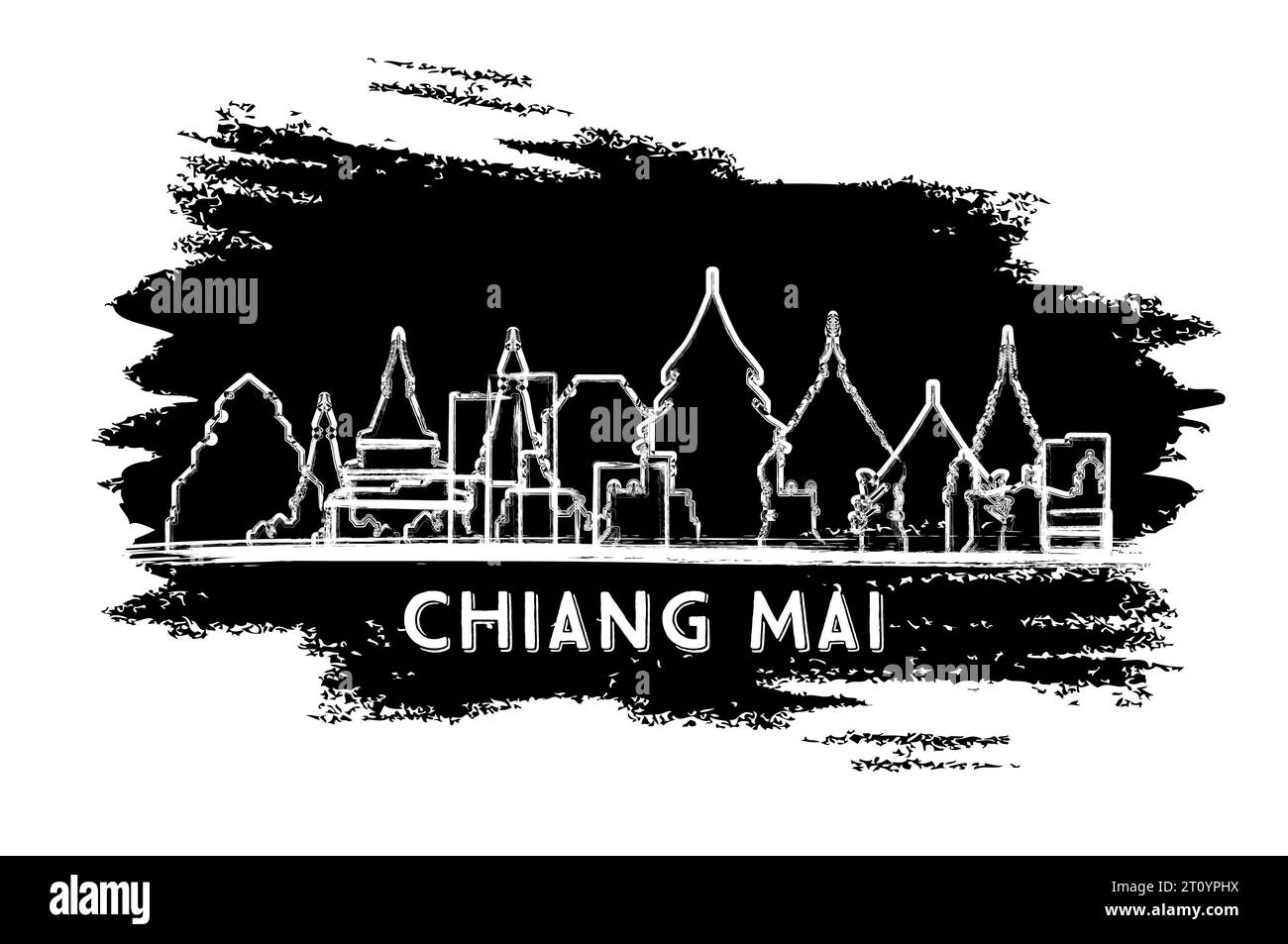 Chiang mai Thailand City Skyline silhouette. Schizzo disegnato a mano. Business Travel and Tourism Concept con architettura moderna. Illustrazione vettoriale. Illustrazione Vettoriale