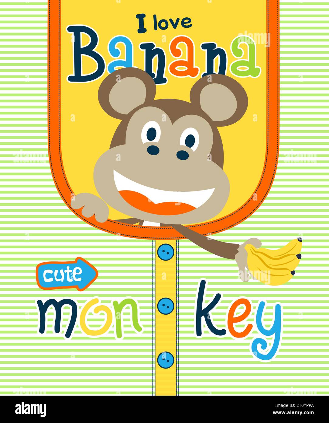 Cartoni animati scimmie con banana su motivo di abbigliamento per bambini Illustrazione Vettoriale