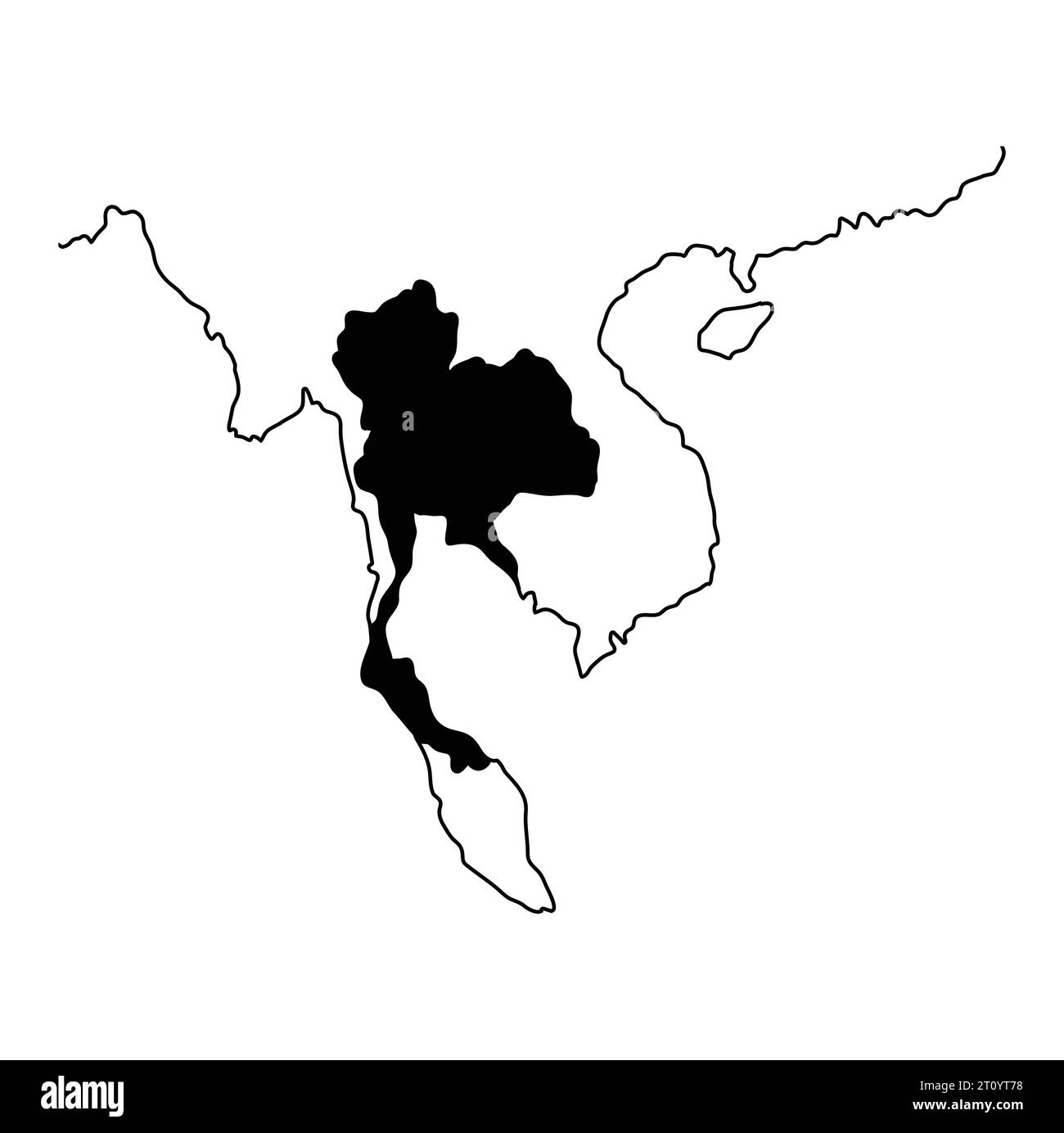 Mappa dell'isola Thailandia silhouette area territorio, figura in stile nero Illustrazione Vettoriale