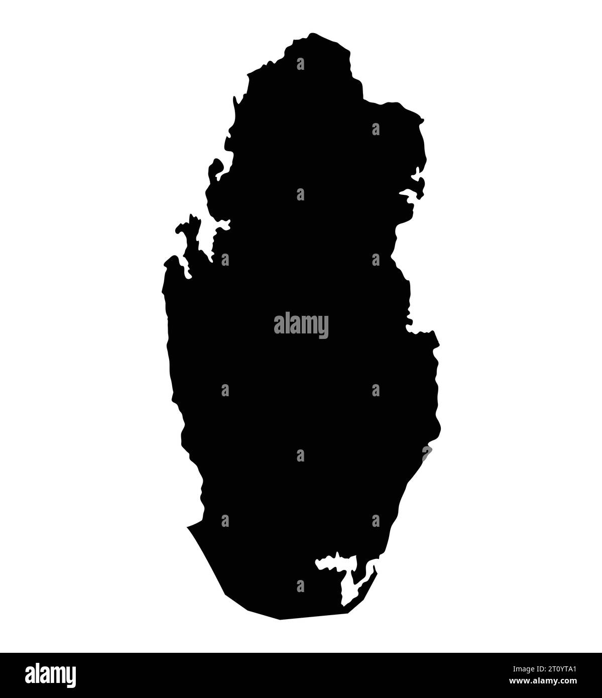 Mappa dell'isola del Qatar silhouette area territorio, figura in stile nero Illustrazione Vettoriale