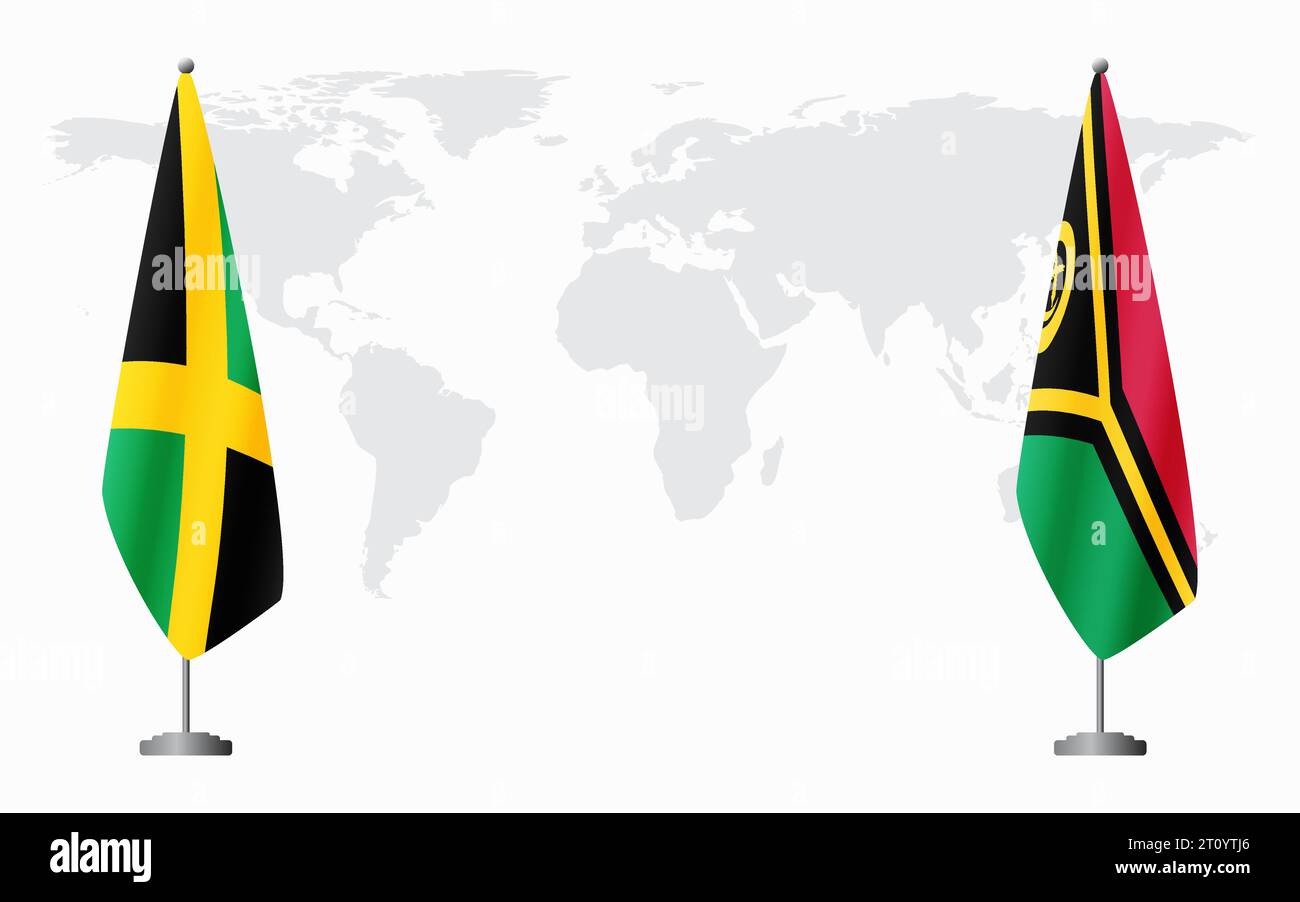 Giamaica e Vanuatu bandiere per un incontro ufficiale sullo sfondo della mappa mondiale. Illustrazione Vettoriale
