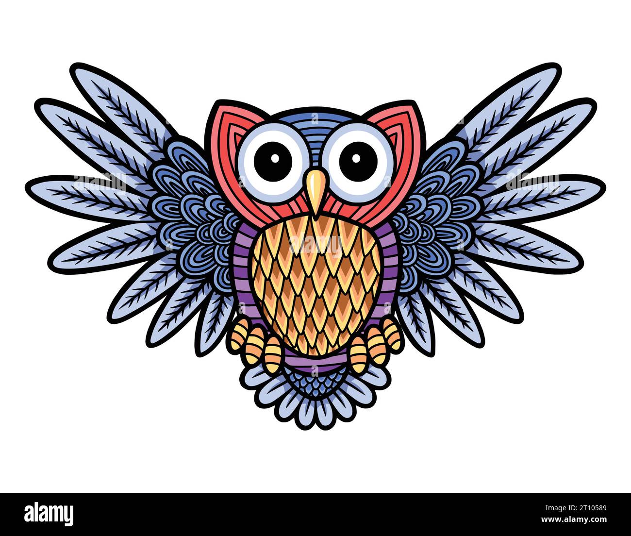 gufo con decorazioni decorative Illustrazione Vettoriale