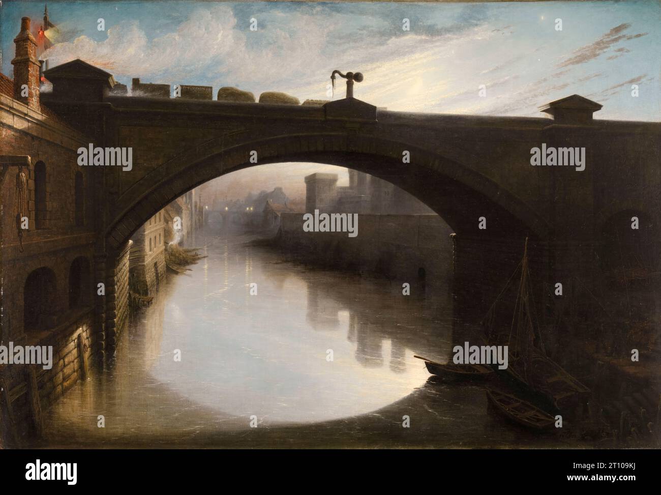Ponte ferroviario sul fiume Cart, Paisley, dipinto ad olio su tela di Waller Hugh Paton, 1857 Foto Stock