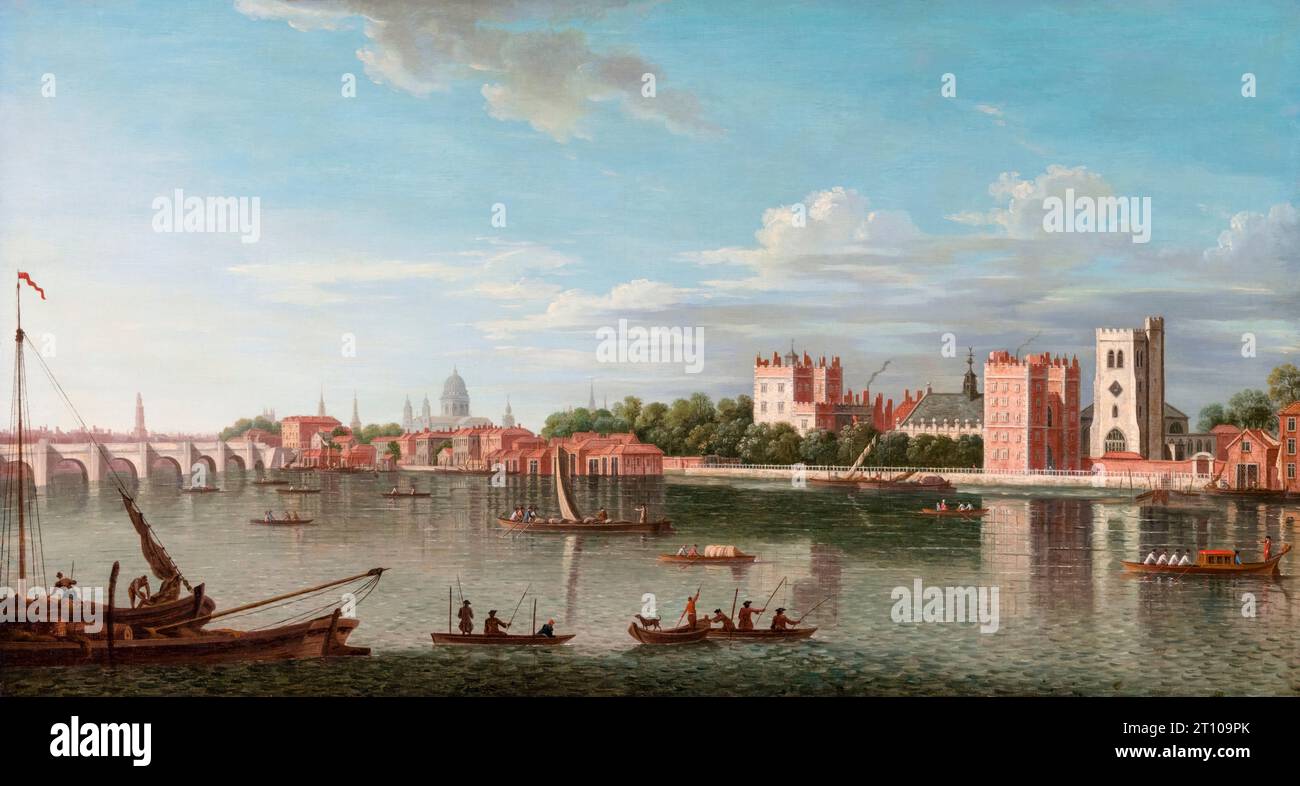 Il Tamigi al Lambeth Palace, dipinto di paesaggio del XVIII secolo ad olio su tela dopo il 1745 Foto Stock