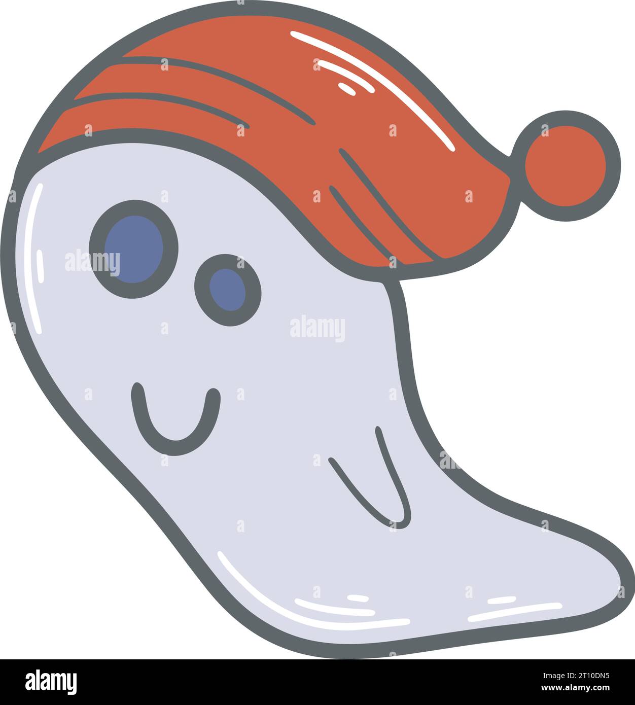 Immagine vettoriale isolata con il fantasma di un bambino carino. Buffo fantasma in una clip art in stile bozzolo con berretto da notte Illustrazione Vettoriale