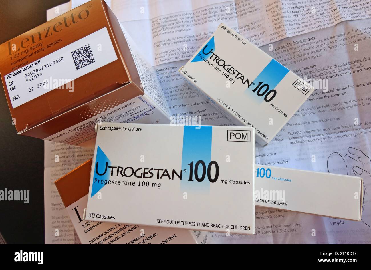 Mix britannico di terapia di sostituzione ormonale HRT, aumentare i prodotti medicinali a livello ormonale, alcuni dei quali hanno sperimentato carenze Foto Stock