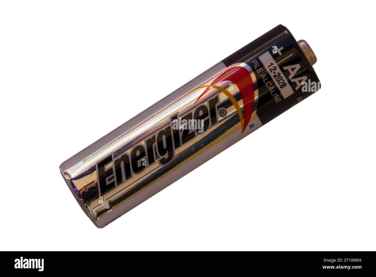1 batteria AA Energizer isolata su sfondo bianco Foto Stock
