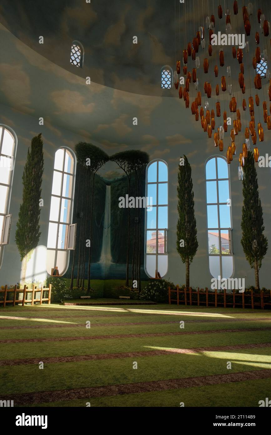 Entrate nell'incantevole interno della Moschea Hamidiye a Kirsehir, che ricorda i giardini paradisiaci. Foto Stock