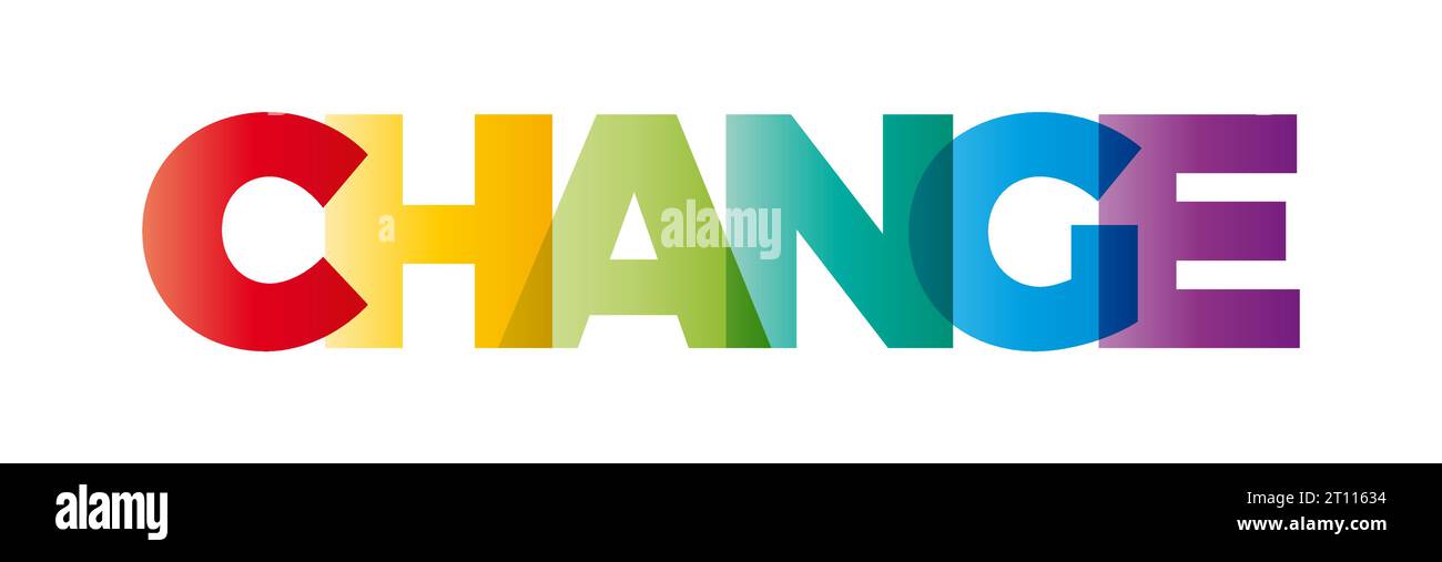 La parola cambia. Banner vettoriale con testo arcobaleno colorato. Illustrazione Vettoriale