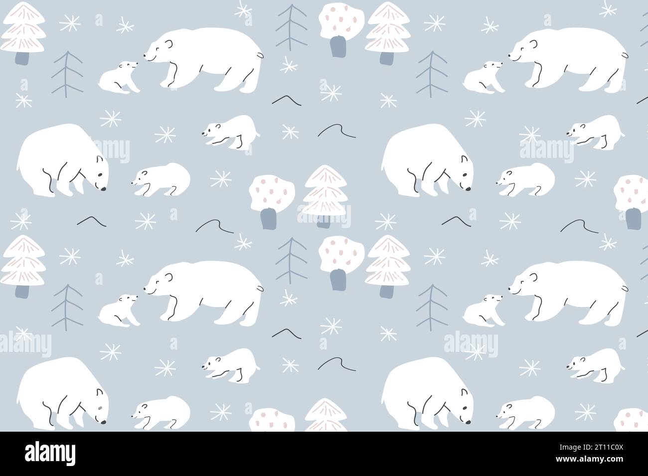 Modello senza cuciture: Orso polare bianco, mamma e bambino Illustrazione Vettoriale