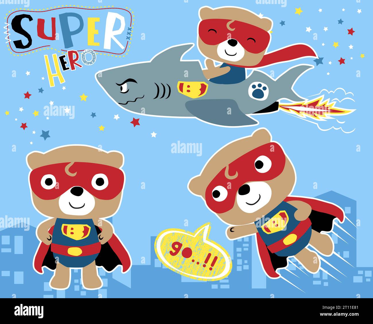 Set vettoriale di cartoni animati in costume da supereroe Illustrazione Vettoriale