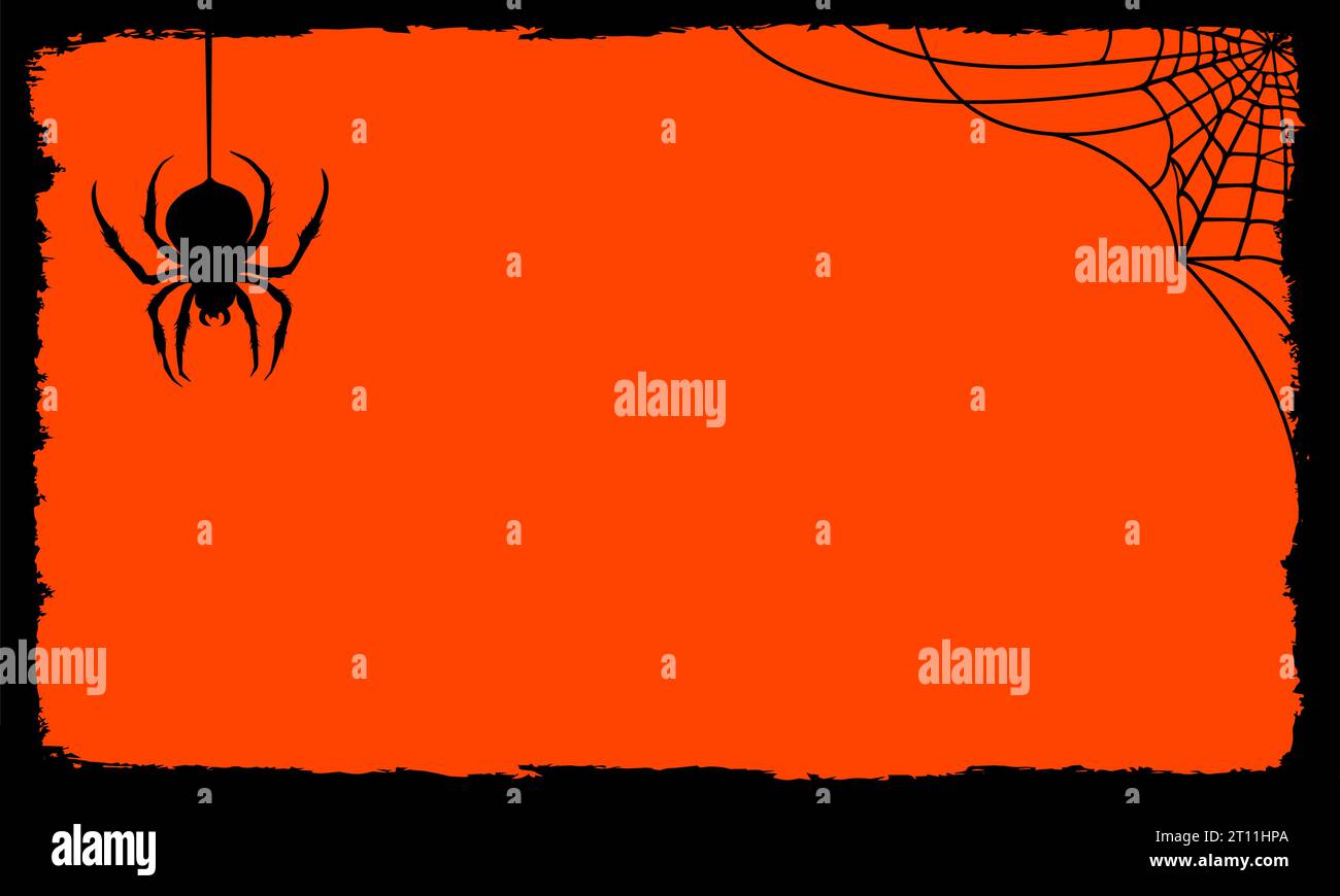 Sfondo con sagome di ragno nero rotondo e ragno incorniciato. Silhouette vettoriale, design Elements per Halloween. Illustrazione Vettoriale
