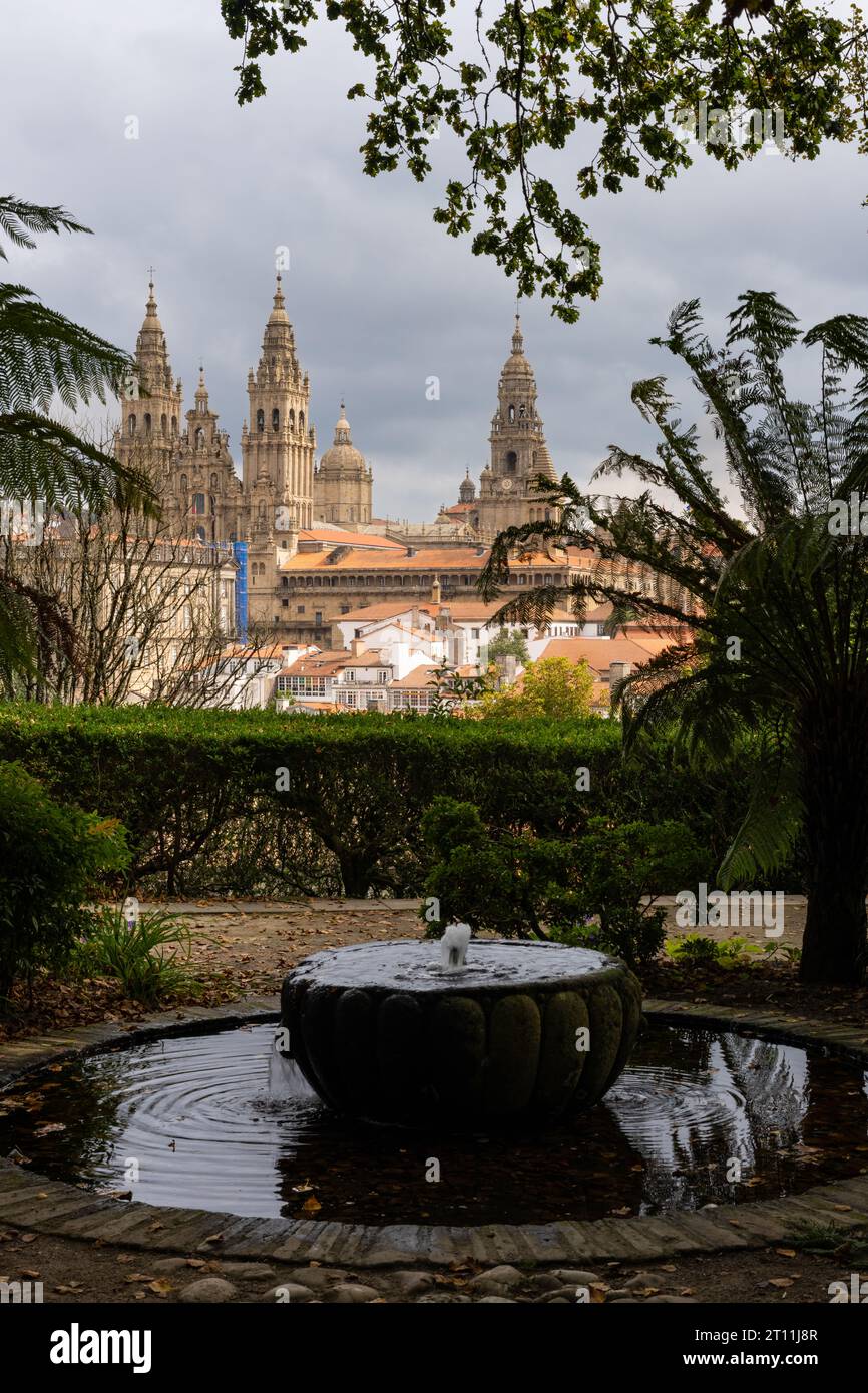 Vista sul Parco Alameda della Cattedrale di Santiago de Compostela, Spagna Foto Stock