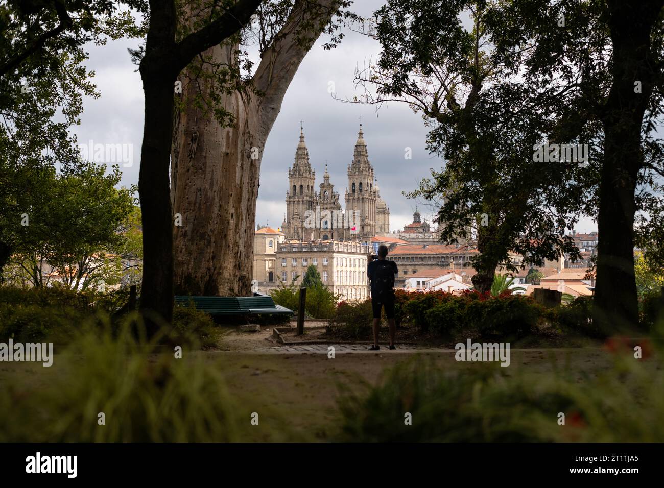 Vista sul Parco Alameda della Cattedrale di Santiago de Compostela, A Coruna, Spagna Foto Stock