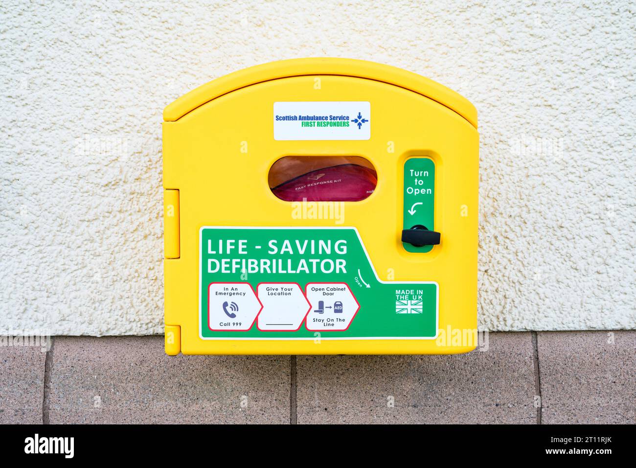 Defibrillatore Public Street, Scozia, Regno Unito, Europa Foto Stock