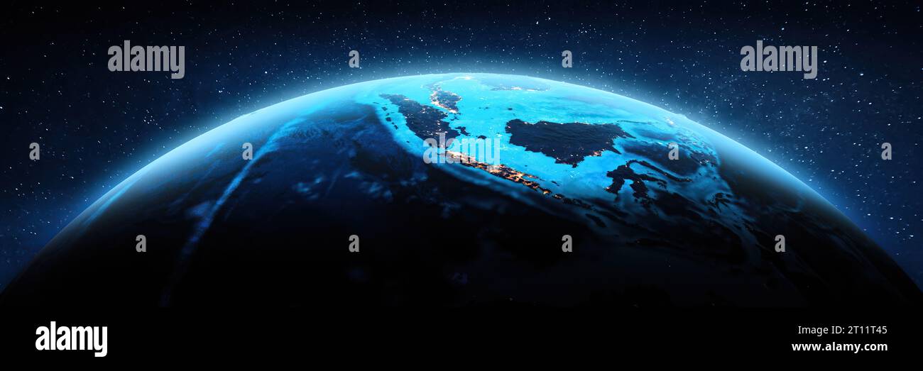 Sud-est asiatico luci della citta'. Gli elementi di questa immagine fornita dalla NASA. Il rendering 3D Foto Stock
