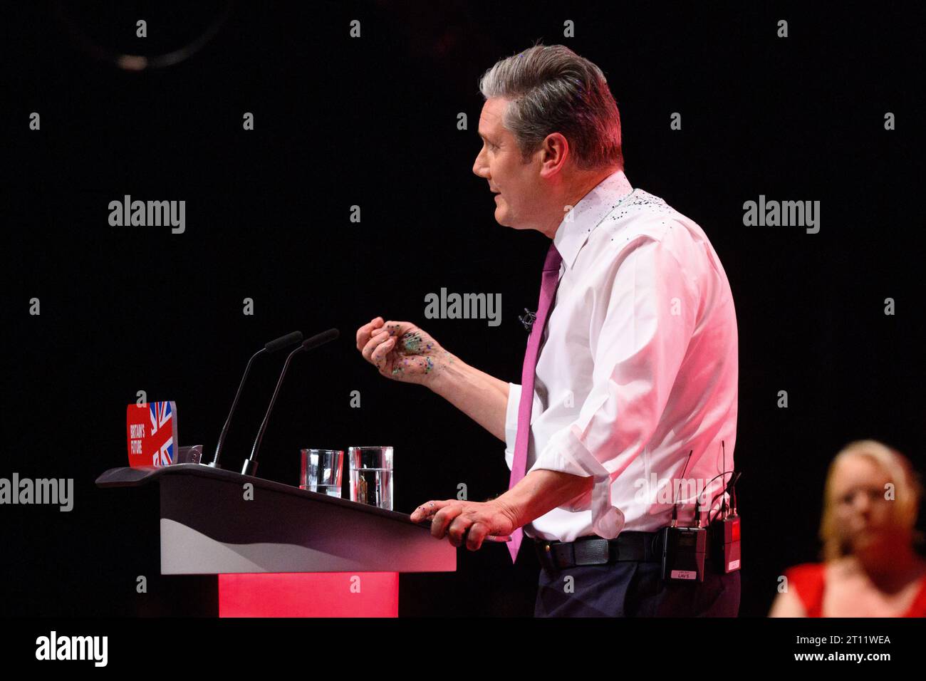 Londra, Regno Unito. 10 ottobre 2023. Il leader laburista Keir Starmer parla durante la Conferenza del Partito Laburista a Liverpool. Il credito fotografico dovrebbe essere: Matt Crossick/Empics/Alamy Live News Foto Stock