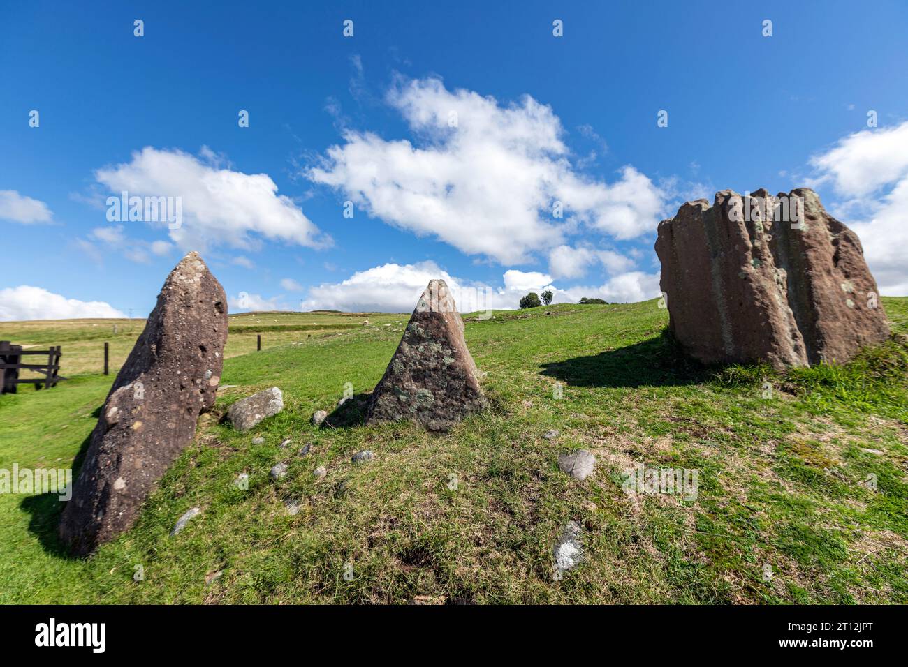Auchagallon Stone Circle Cairn, Isola di Arran, Firth of Clyde, Scozia, Regno Unito Foto Stock