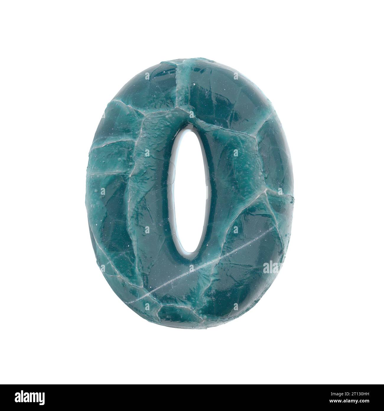 Numero di ghiaccio incrinato 0 - 3d Frozen Digit - adatto per soggetti correlati alla natura, all'inverno o a Natale Foto Stock