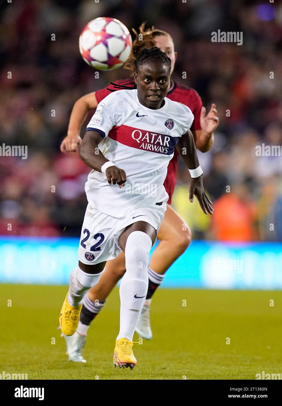 Leigh, Regno Unito. 10 ottobre 2023. Tabitha Chawinga del PSG durante la partita UEFA Womens Champions League al Leigh Sports Village di Leigh. Il credito fotografico dovrebbe leggere: Andrew Yates/Sportimage Credit: Sportimage Ltd/Alamy Live News Foto Stock