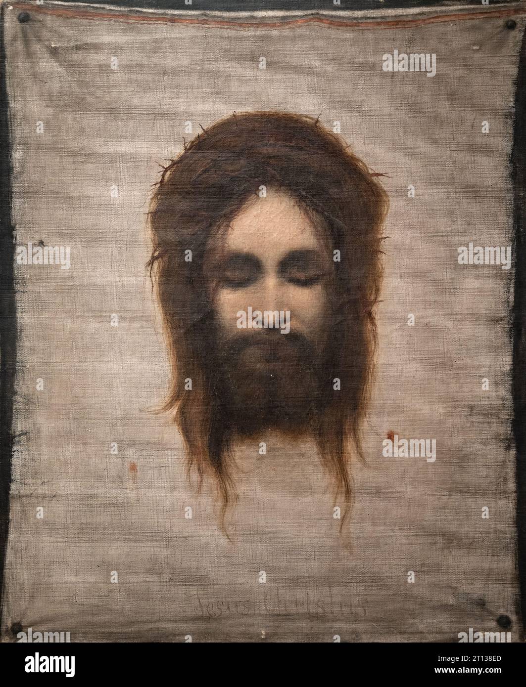 Il velo di Veronica di Gabriel Max. Datazione: Dopo il 1874. Paternità: Una copia dell'autore conosciuto. Il Museo Diocesano di Brno. Foto Stock