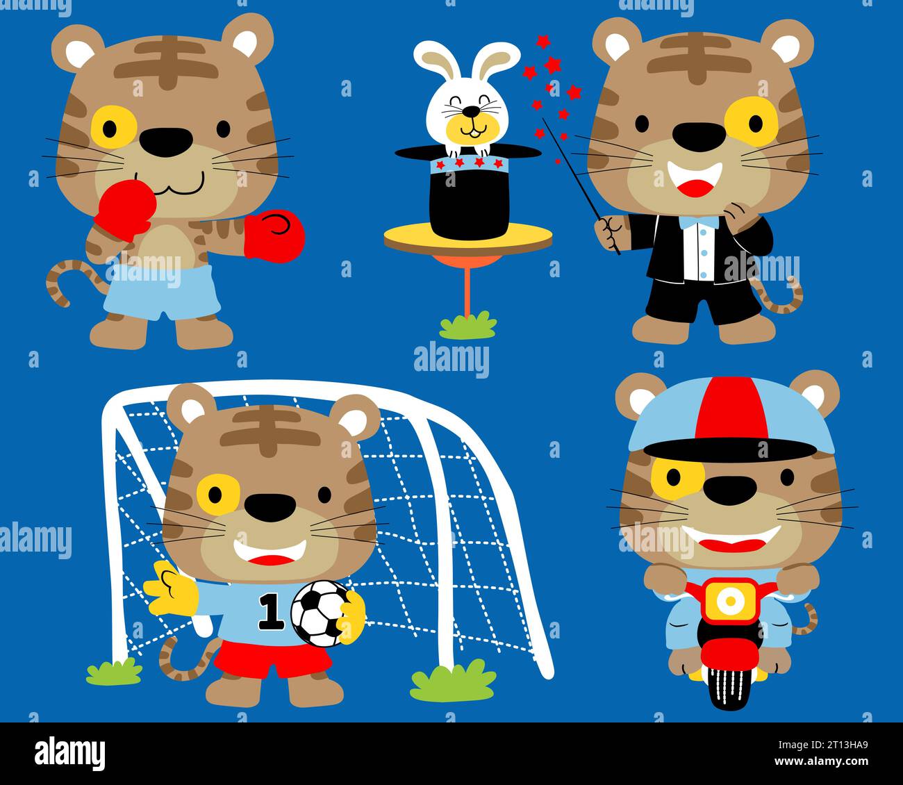 Serie vettoriale di cartoni animati gatti in diverse attività Illustrazione Vettoriale