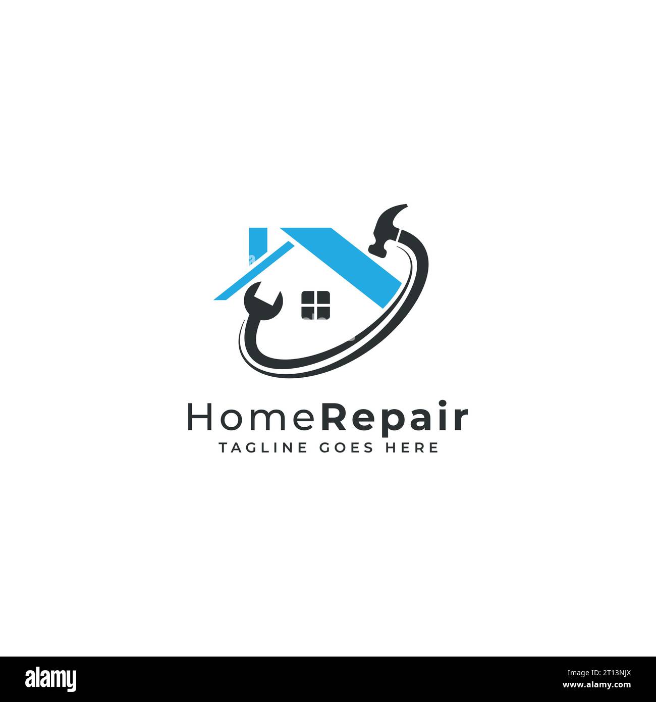 Logo di riparazione e manutenzione della casa. logo degli utensili di riparazione per la costruzione di abitazioni. Illustrazione Vettoriale