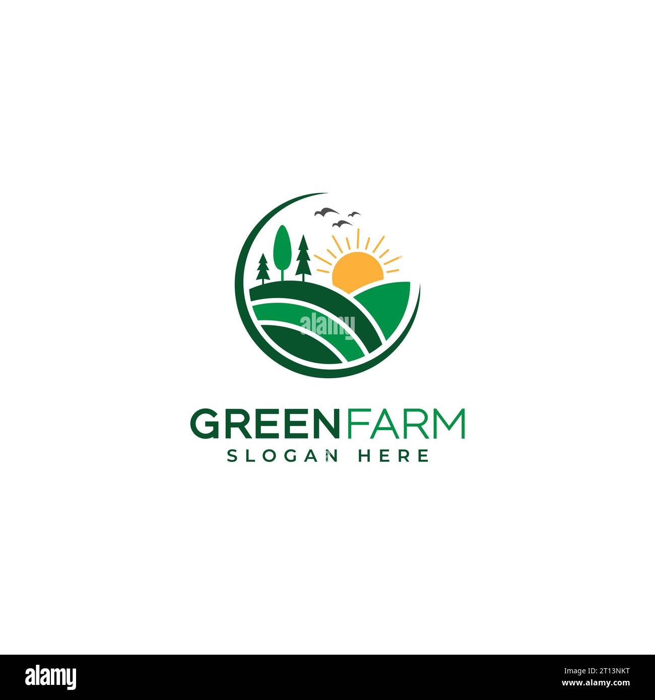 Logo agricoltura e agricoltura, modello di logo vettoriale Green Farm House Illustrazione Vettoriale