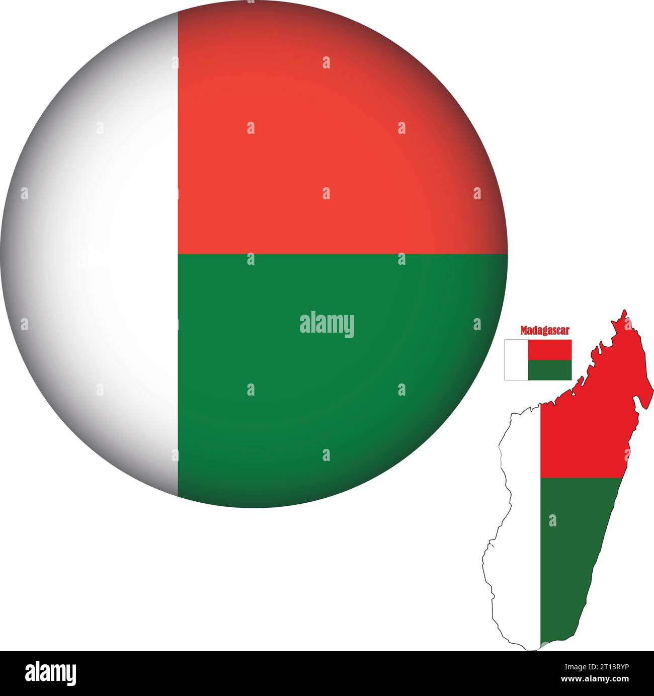 Bandiera Madagascar forma rotonda Illustrazione Vettoriale