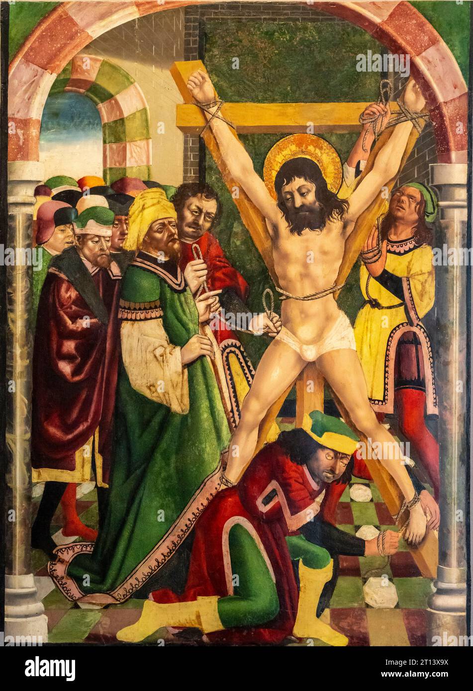 Martirio di San Andres, XV secolo, Pedro Diaz de Oviedo, pittura gotica su tavola, scuola ispano-fiamminga, dalla cattedrale di Tarazona, Navarra Foto Stock