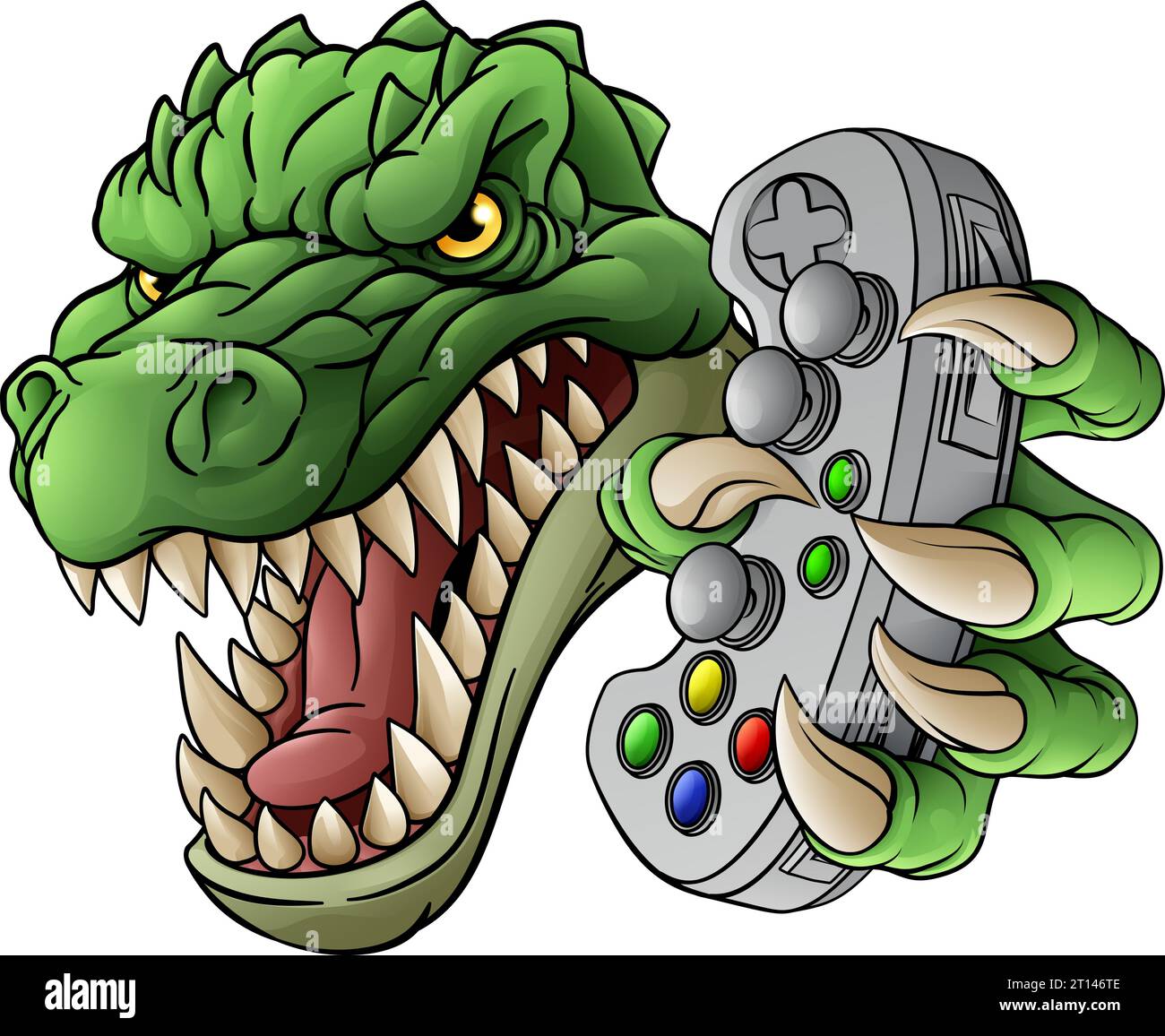 Coccodrillo dinosauro Alligator Gamer Mascot Illustrazione Vettoriale