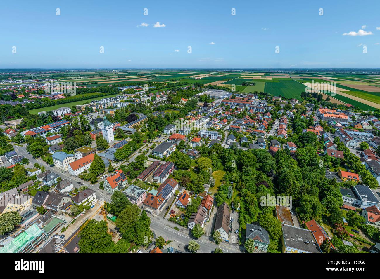 La città sveva Schwabmünchen vicino ad Augusta dall'alto Foto Stock