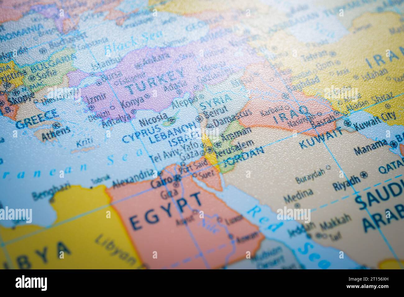 Mappa di Israele e della capitale Gerusalemme. Ciò mostra la zona di guerra tra Hamas, Palestina e Israele su una mappa mondiale Foto Stock